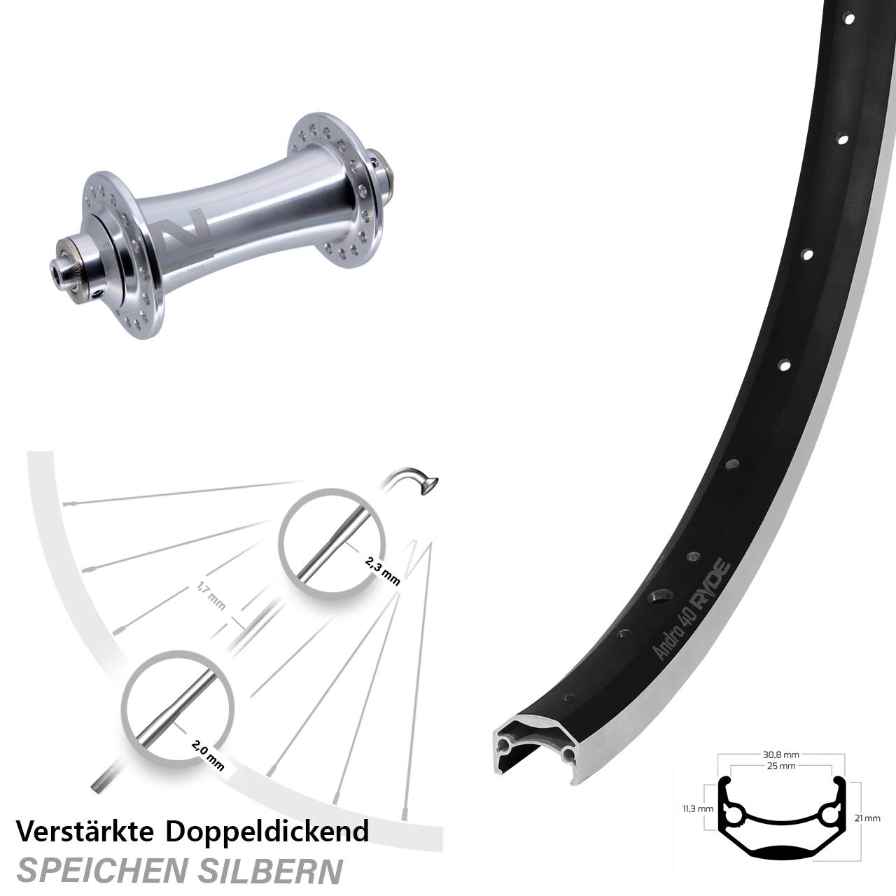 28 Zoll Ryde Andra 40 Novatec A-141SB Vorderrad für Schnellspanner