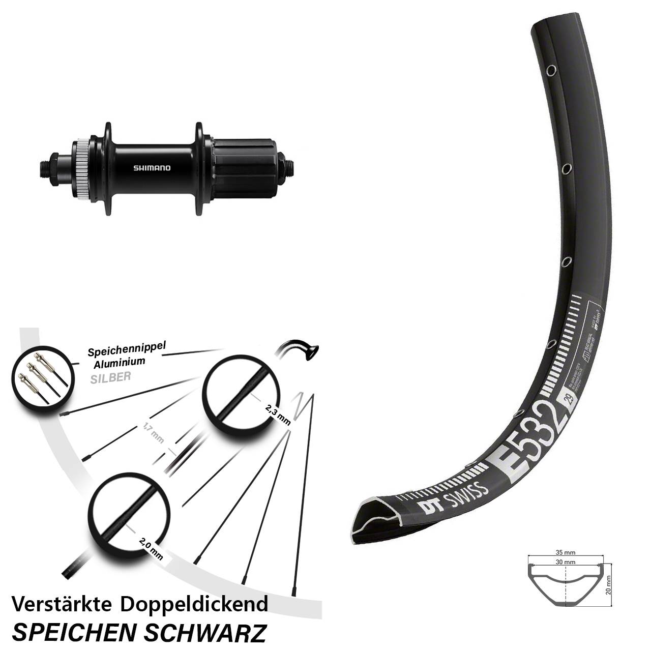 Hinterrad Centerlock 29 Zoll DT Swiss E 532 Shimano FH-QC400 8-11 fach für Schnellspanner