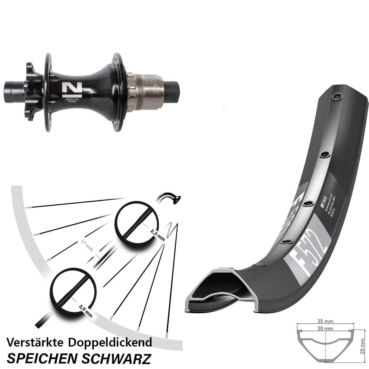 DT Swiss F 572 Novatec D462 29 Zoll 6-Loch Hinterrad 12x148 SRAM XD