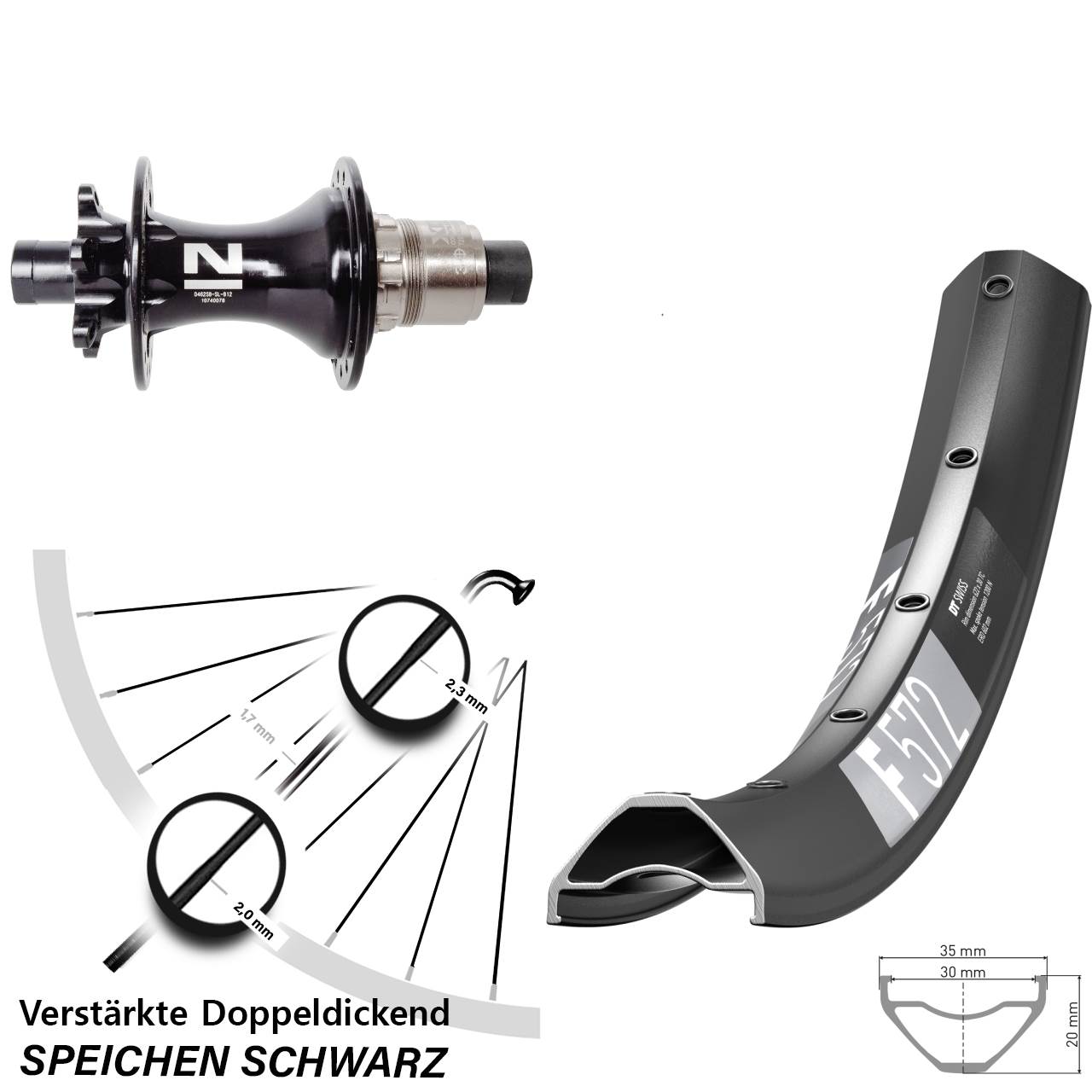 DT Swiss F 572 Novatec D462 29 Zoll 6-Loch Hinterrad 12x148 SRAM XD