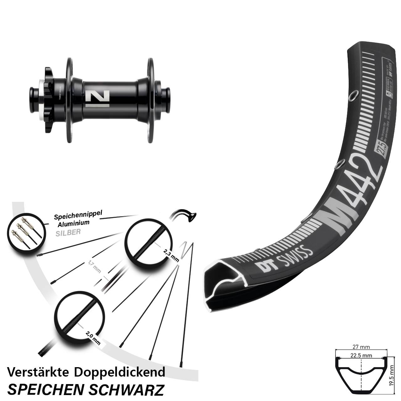 DT Swiss M442 Novatec D041SB 29 Zoll Disc Vorderrad 15x110 Boost