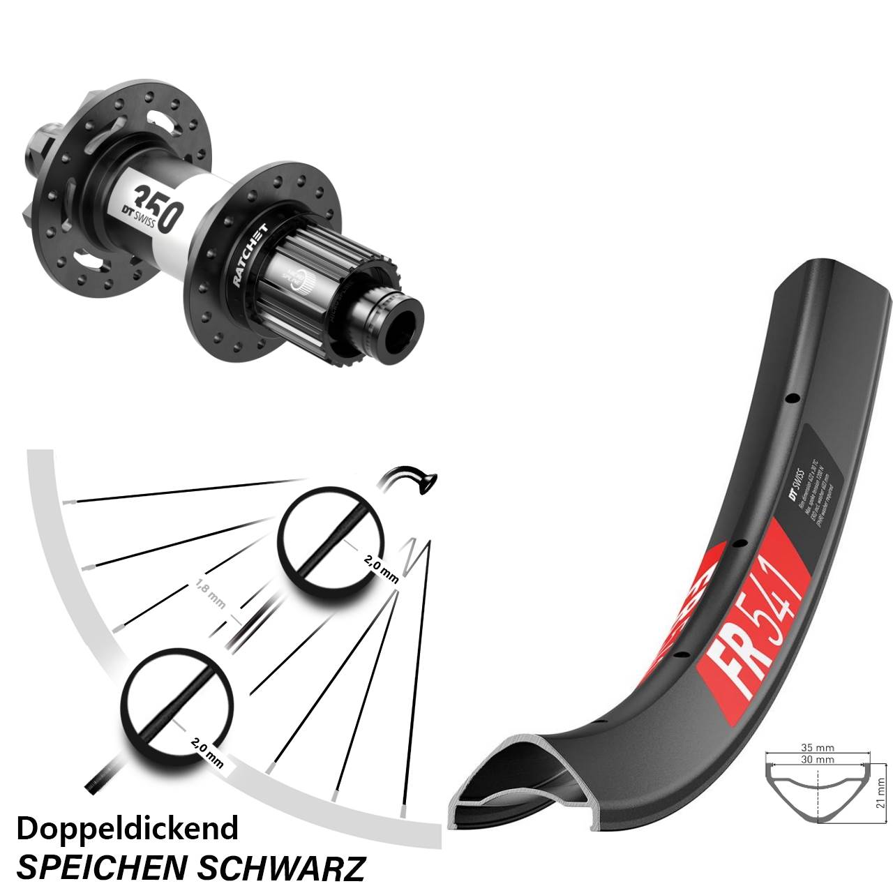 27,5 Zoll Hinterrad DT Swiss FR541-350 Boost 6-Loch Shimano Micro Spline