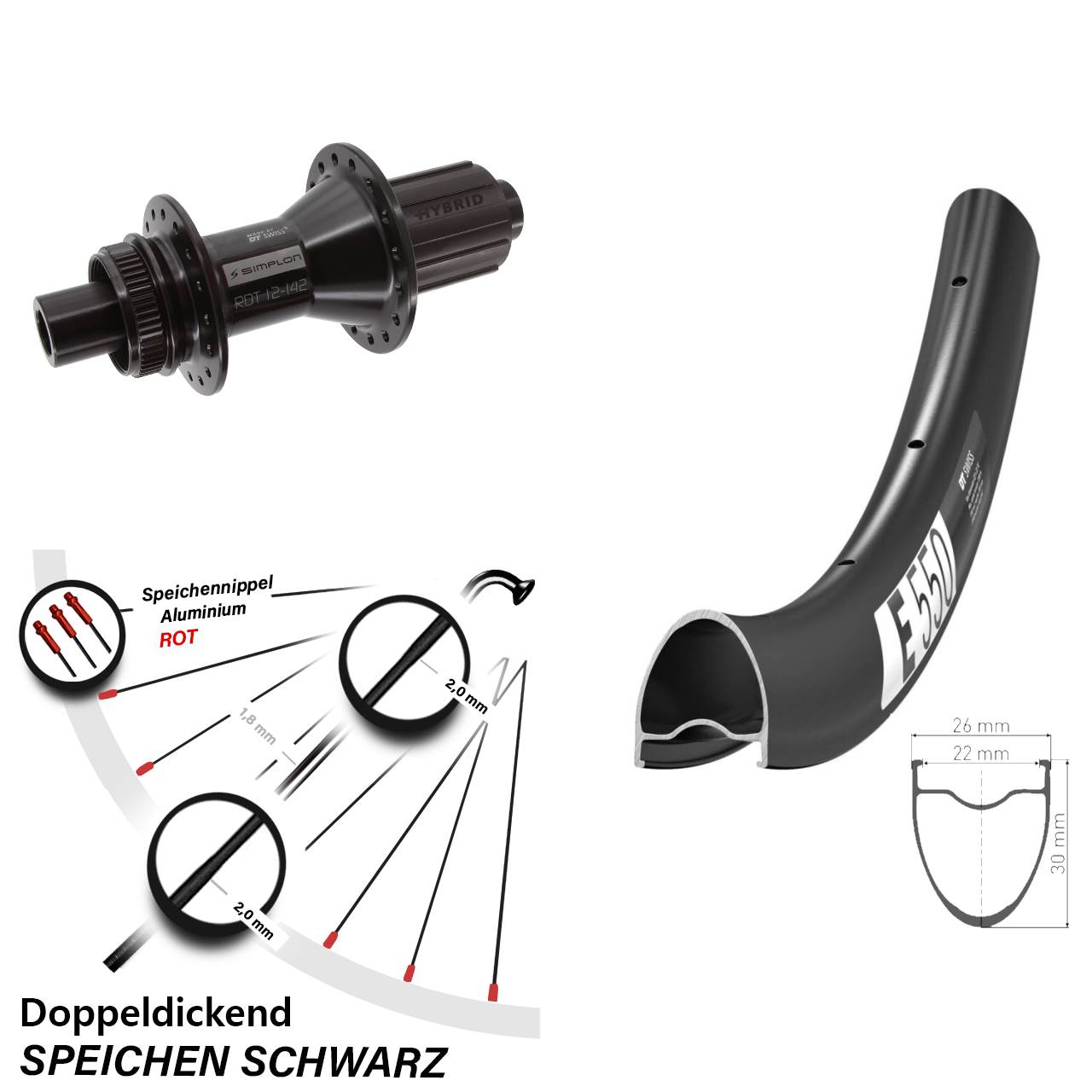 DT Swiss E 550-370 Hybrid 28 Zoll Disc Laufrad 12x142 8-11 fach HG