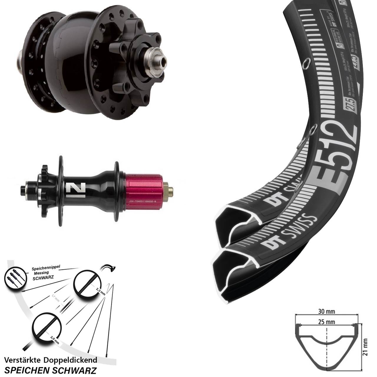 DT Swiss E 512 Novatec Superlight SON 28 27,5 Zoll Disc Laufrad-Satz QR 8-12 fach HG