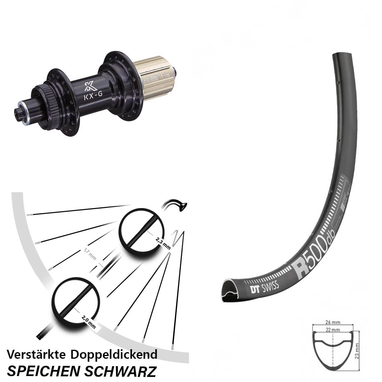 Disc Laufrad 28-29 Zoll DT Swiss R 500 KX-G 8-12 fach für Schnellspanner