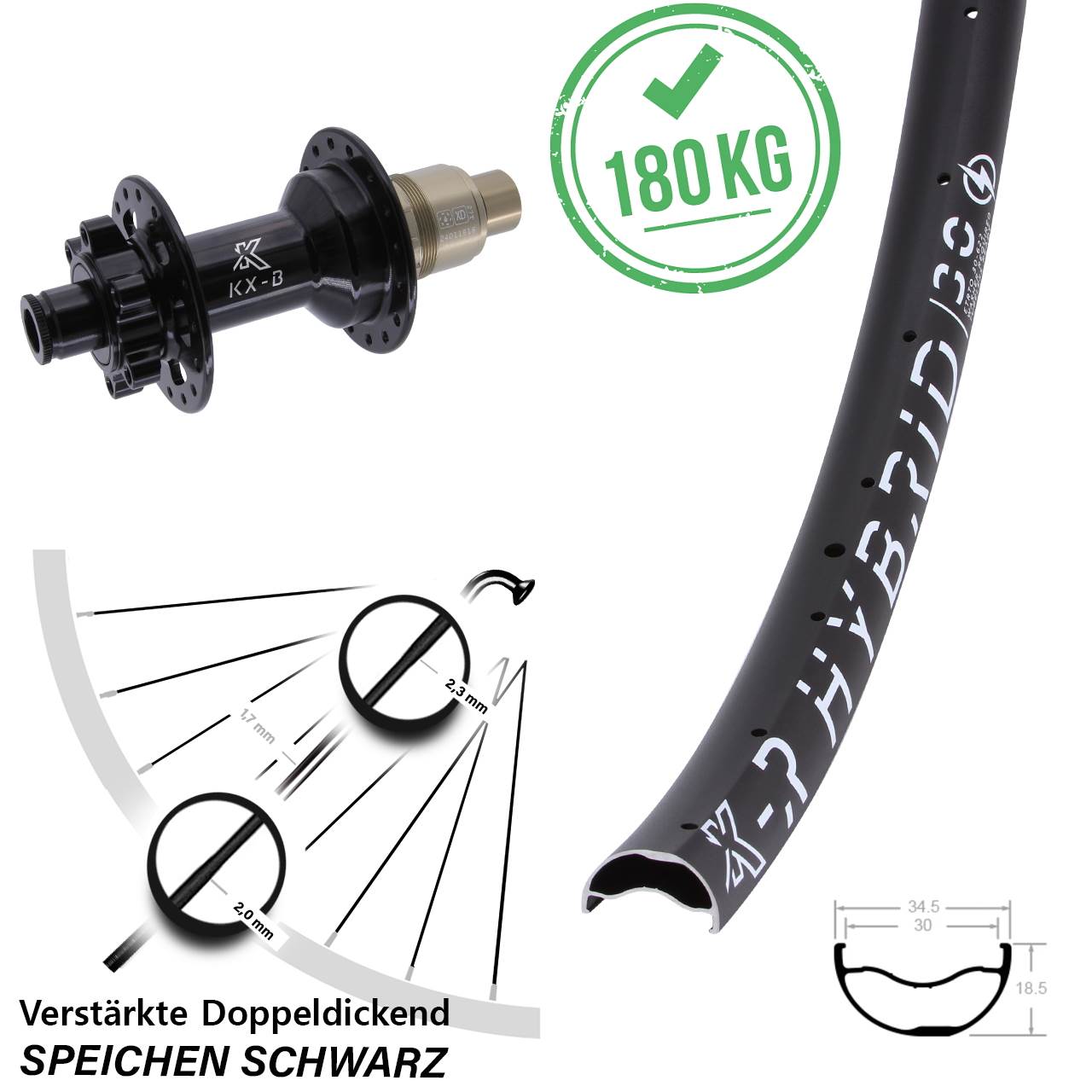 Hinterrad 12x148 29 Zoll KX-BR Hybrid 30 Disc XD 11-12 fach