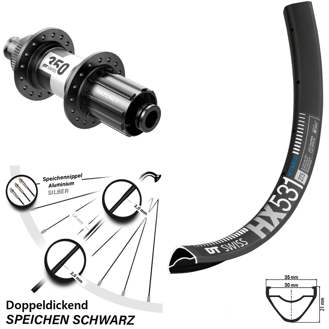 Hinterrad 29 Zoll DT Swiss HX531-350 8-11 fach HG 12x142 Centerlock