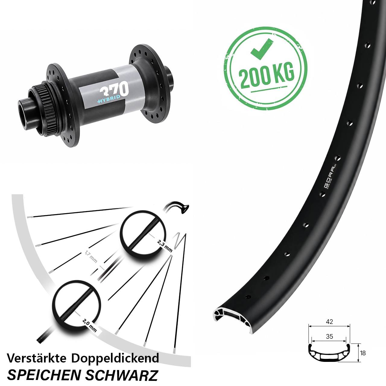 27,5 Zoll Gora 35 Heavy Duty DT Swiss 370 Hybrid Disc Laufrad 15x110 Boost