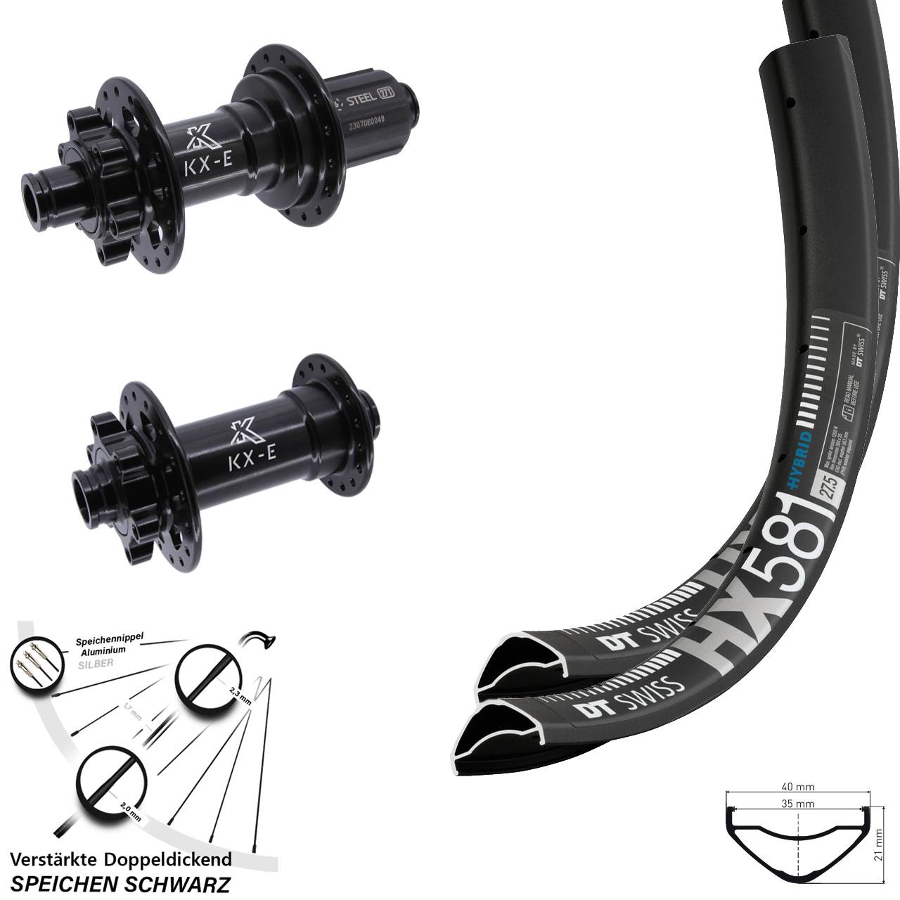 DT Swiss HX581 KX-E Heavy Duty 27,5 Zoll Laufradsatz Boost 6-Loch 8-12 fach