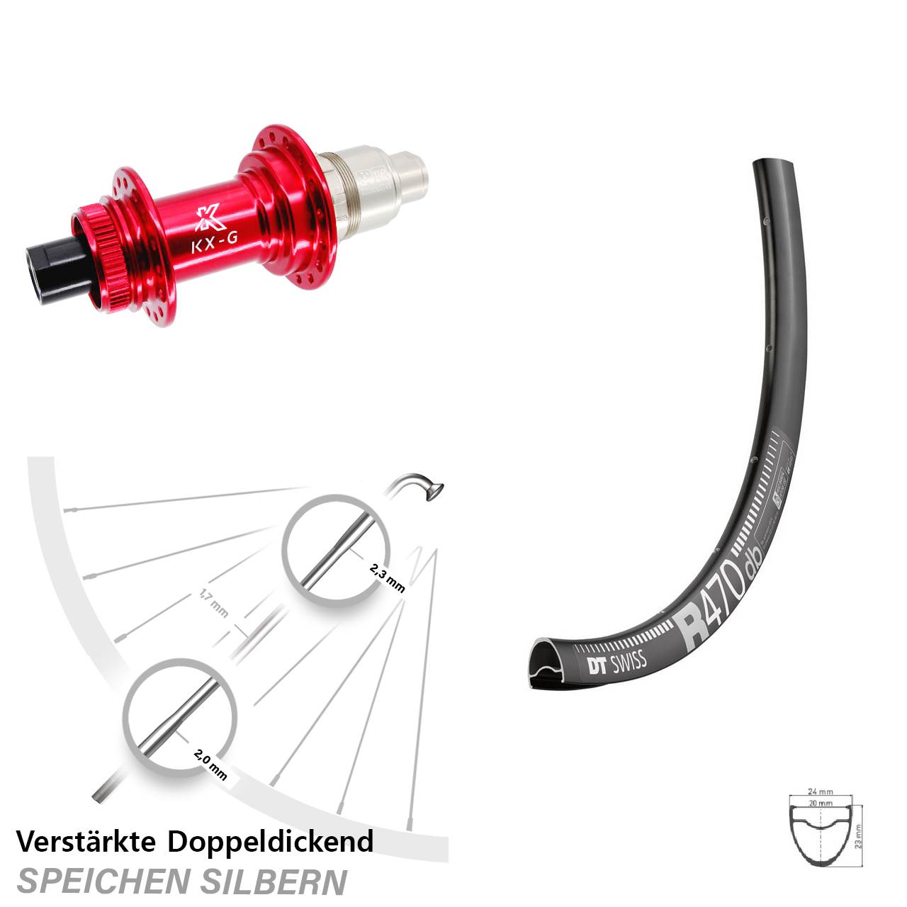 DT Swiss R 470 KX-G rot 28 Zoll Centerlock Hinterrad 12x142 XDR