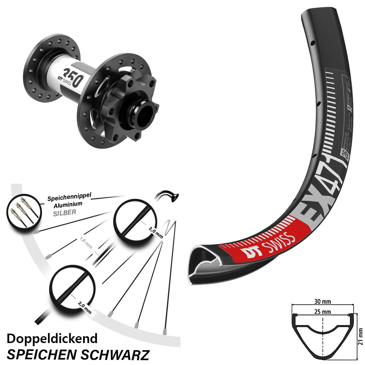26 Zoll Vorderrad 6-Loch 15x110 DT Swiss EX 471-350