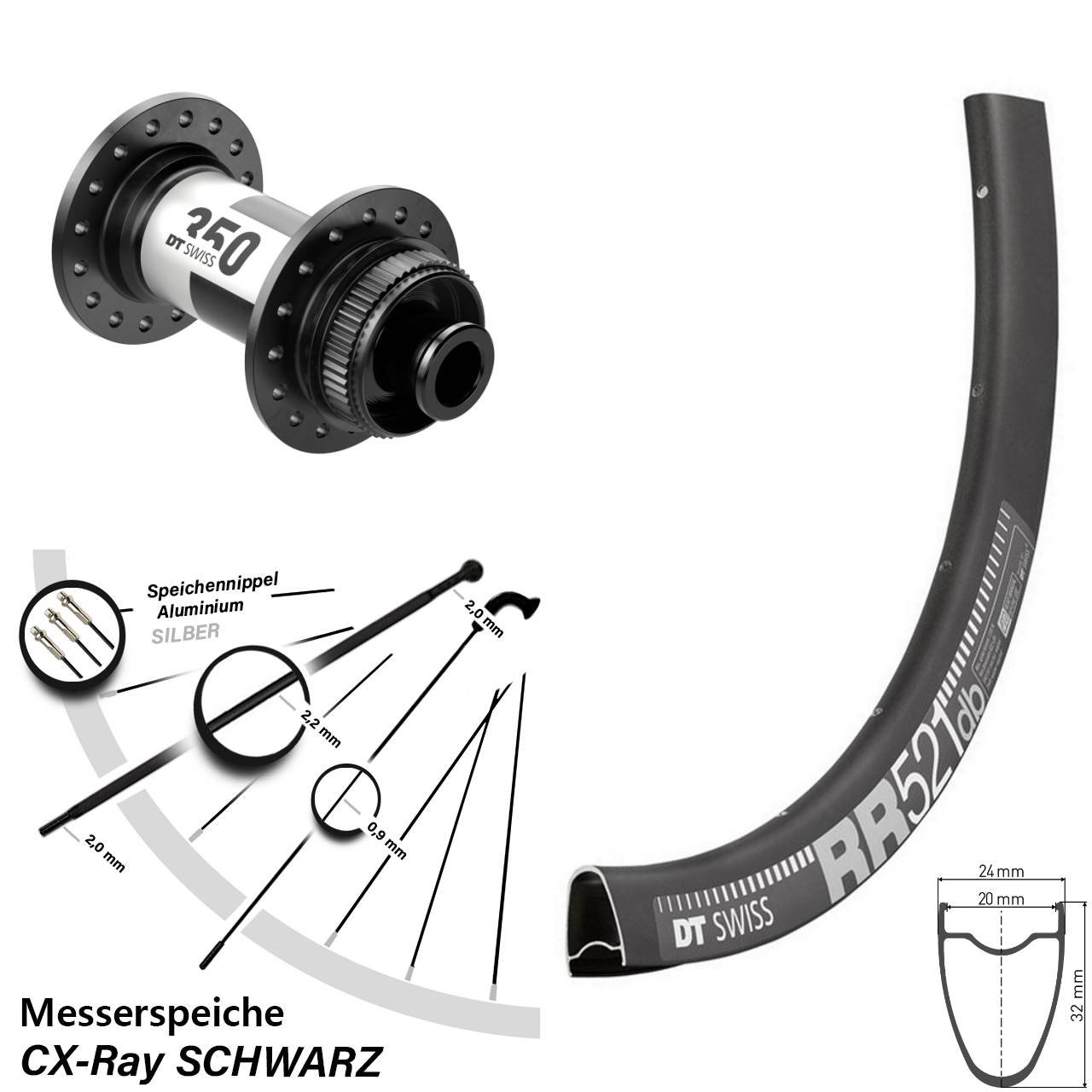 RR521 DT Swiss 350 Road 28 Zoll Vorderrad Centerlock 12x100 CX-Ray
