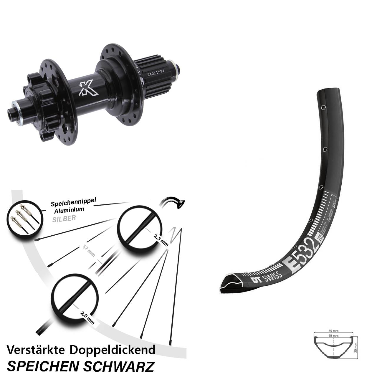 DT Swiss E 532 KX-M 29 Zoll Hinterrad 6-Loch QR Shimano Micro Spline