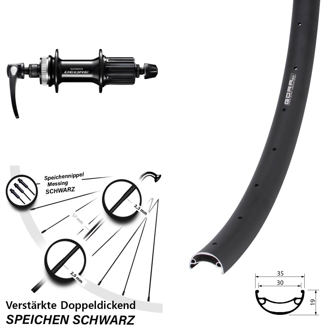 29 Zoll Gora 30 Shimano Deore Hinterrad Centerlock für Schnellspanner 8-11 fach