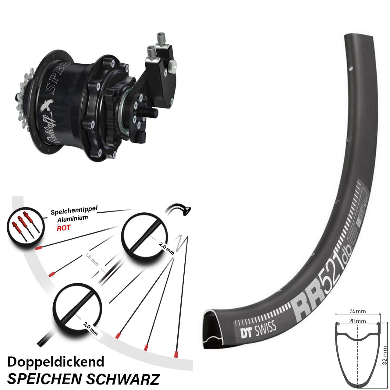 Hinterrad 28 Zoll DT Swiss RR 521 Disc Rohloff Speedhub 500/14 TS DB OEM Tandem schwarz