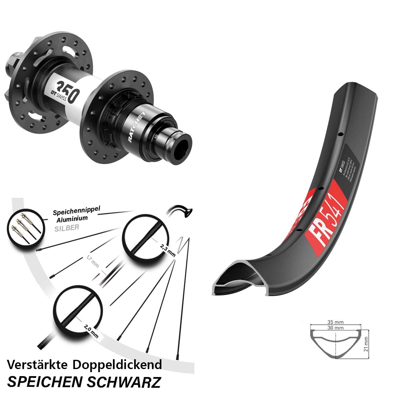 Disc Laufrad 12x142 27,5 Zoll DT Swiss FR 541-350 SRAM XD