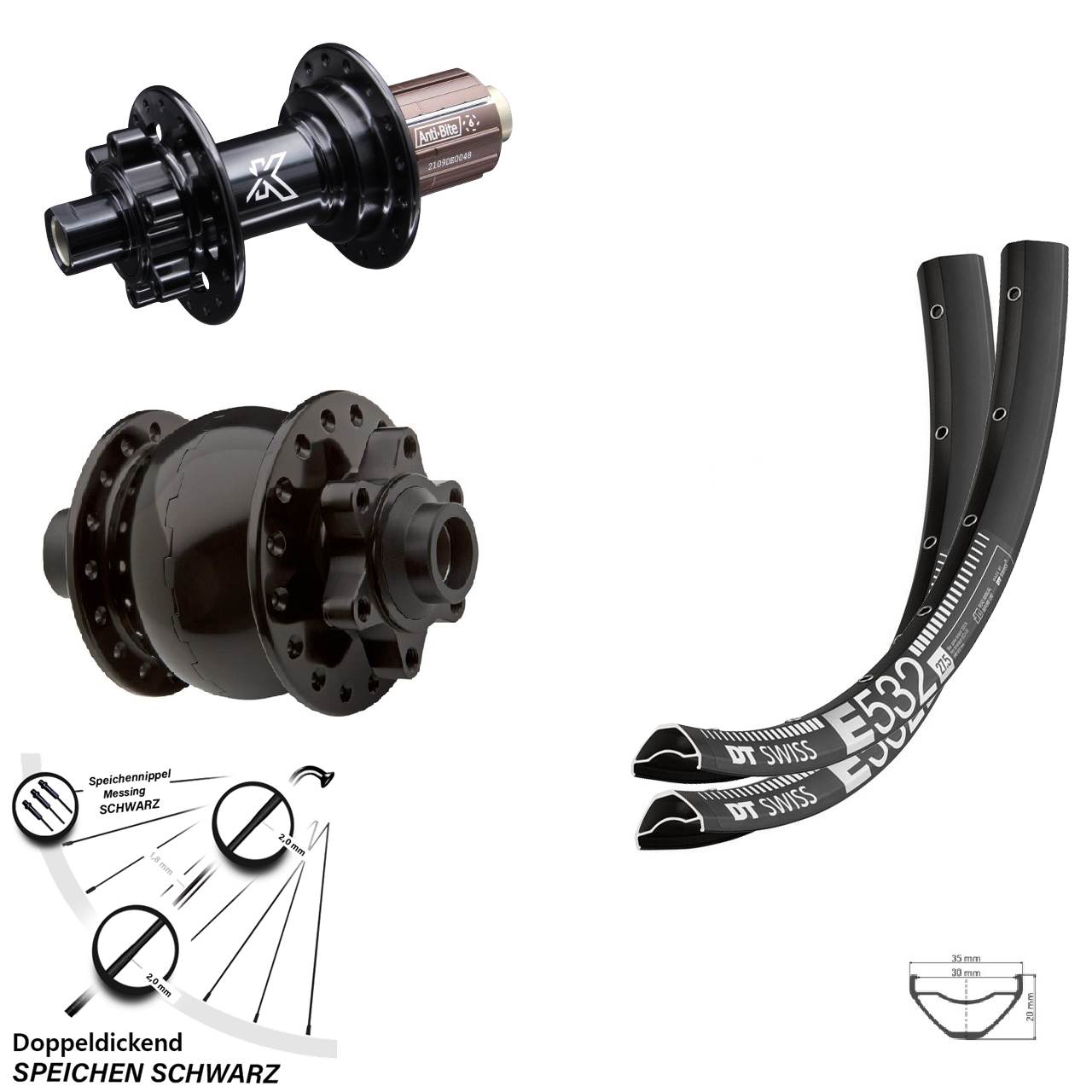 Laufradsatz 6-Loch 29 Zoll DT Swiss E532 KX-M SON 28 8-12 fach HG 15x100 12x142