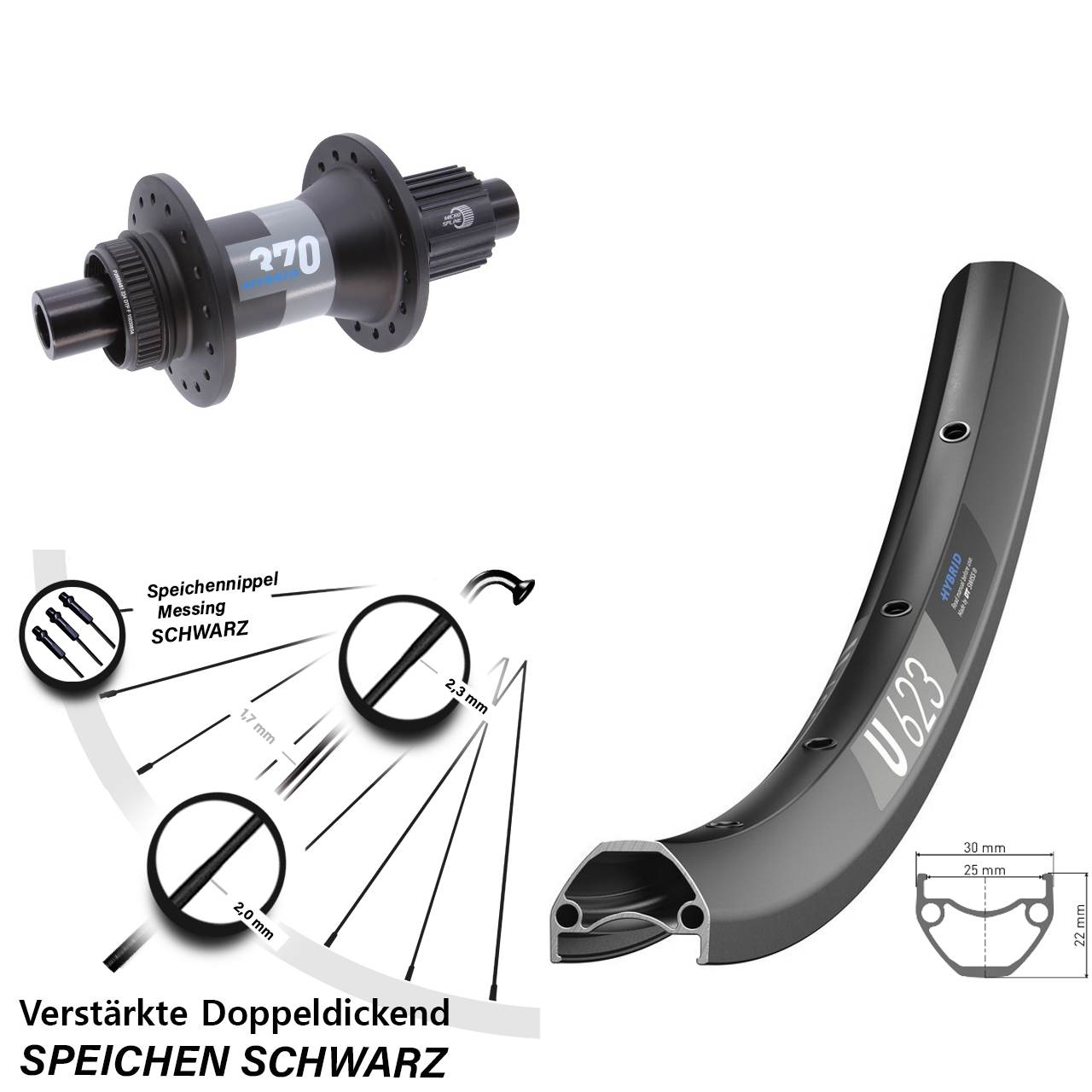 28 Zoll U623 DT Swiss 370 Hybrid Boost Centerlock Hinterrad 12x148 Shimano Micro Spline