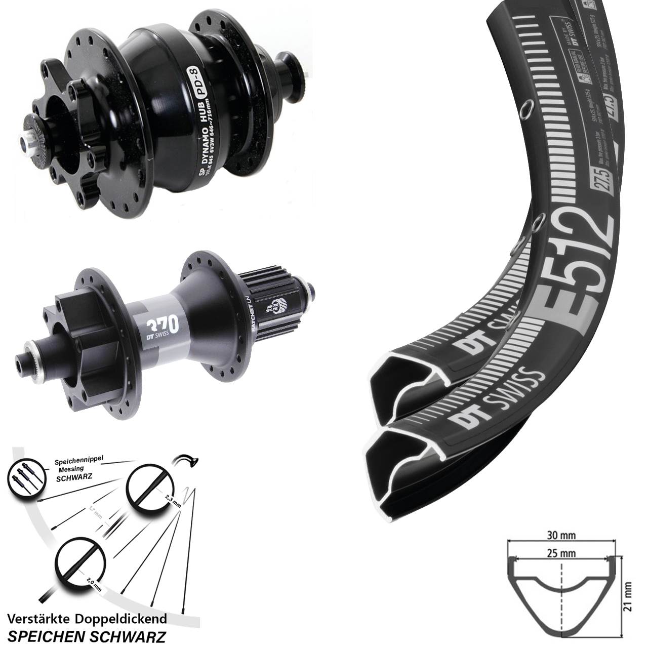 650B DT Swiss E 512 370 Shutter PD-8 6-Loch Laufradsatz QR Shimano Micro Spline