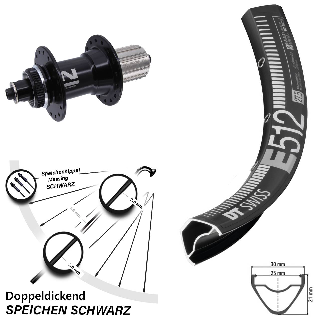 27,5 Zoll DT Swiss E 512 Novatec D042 Hinterrad Centerlock QR 8-12 fach HG