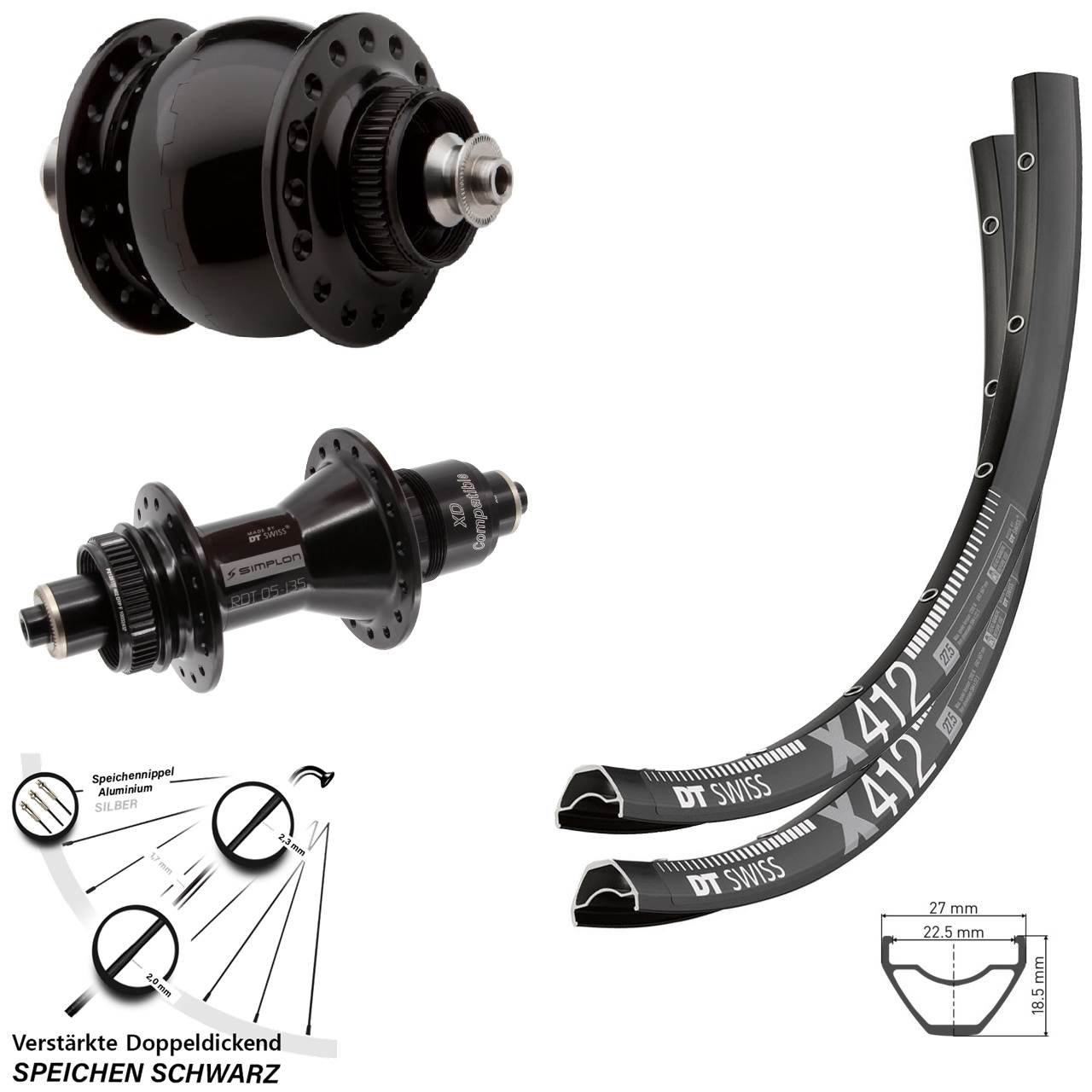 Disc Laufradsatz 29 Zoll DT Swiss X412-370 SONdelux XD 11-12 fach QR