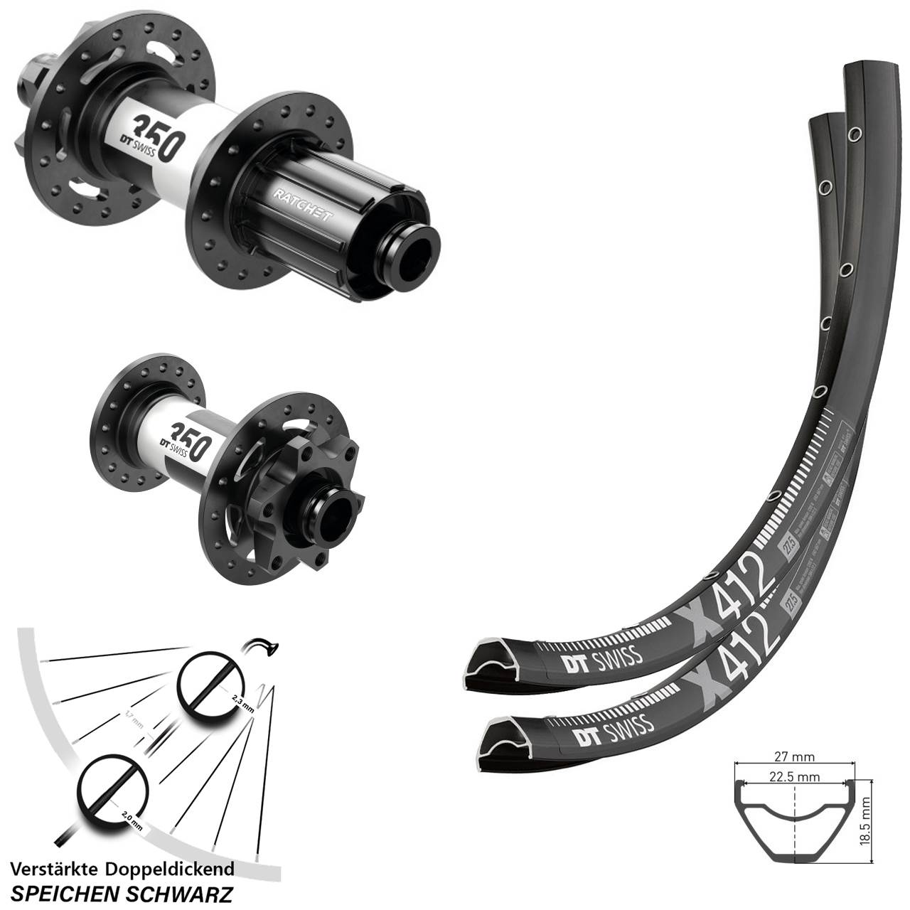 DT Swiss X412-350 29 Zoll Laufradsatz 6-Loch 15x100 12x142 8-11 fach
