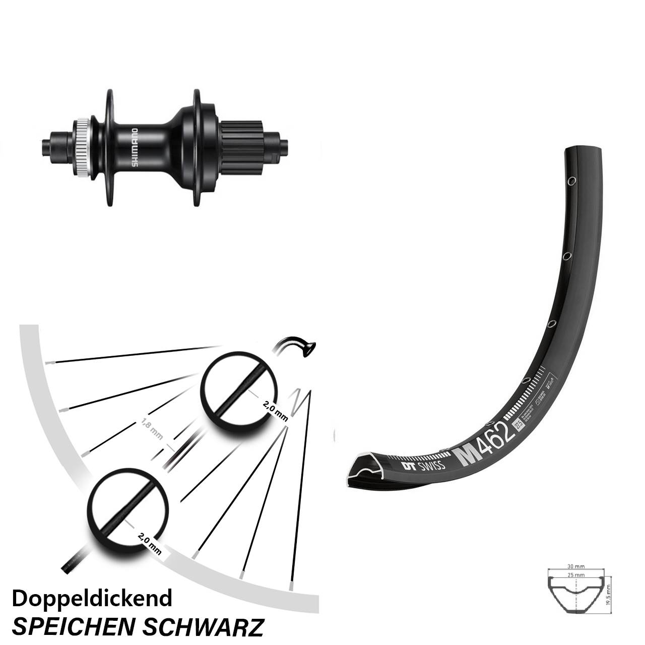 Disc Laufrad 27,5 Zoll DT Swiss M462 Shimano FH-MT500 Micro Spline QR