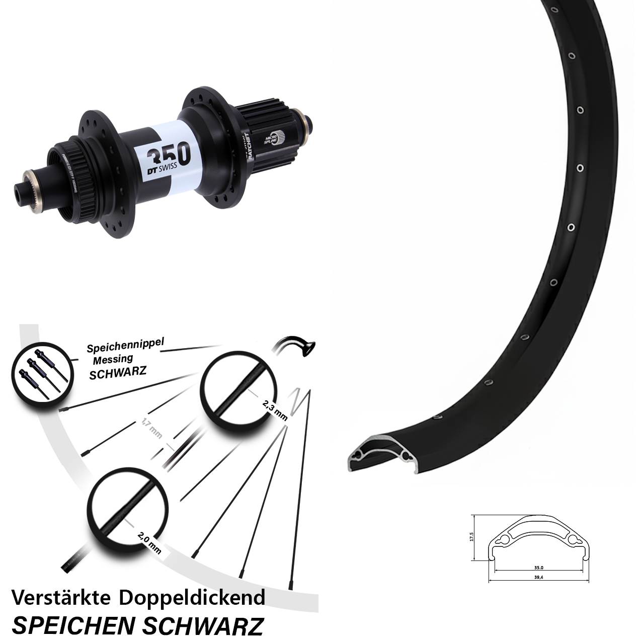 Centerlock Hinterrad 29 Zoll Ryde Disc 35 DT Swiss 350 Shimano Micro Spline QR
