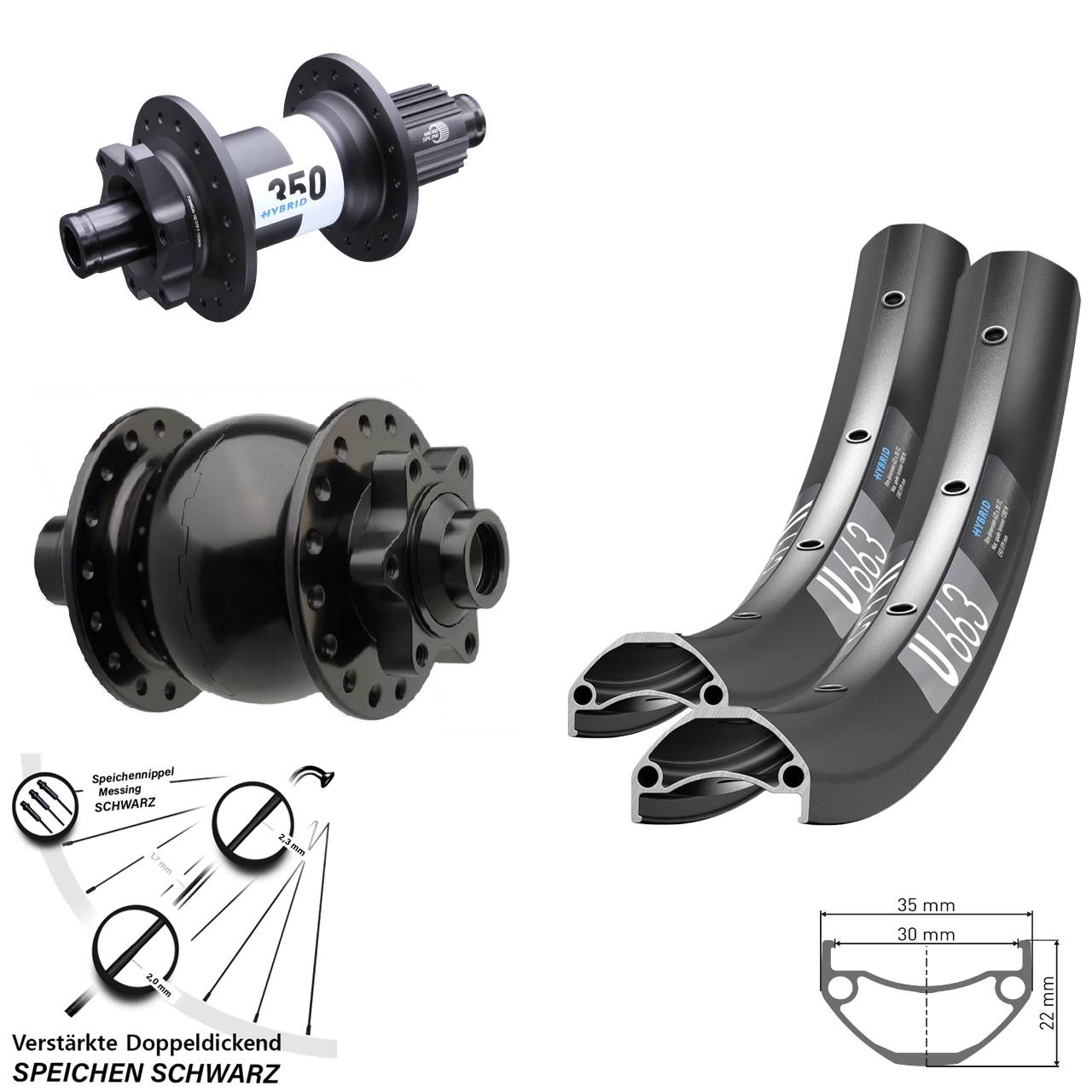 Disc Laufradsatz 20/29 Zoll DT Swiss U663-350 Hybrid SON 28 Shimano Micro Spline Boost