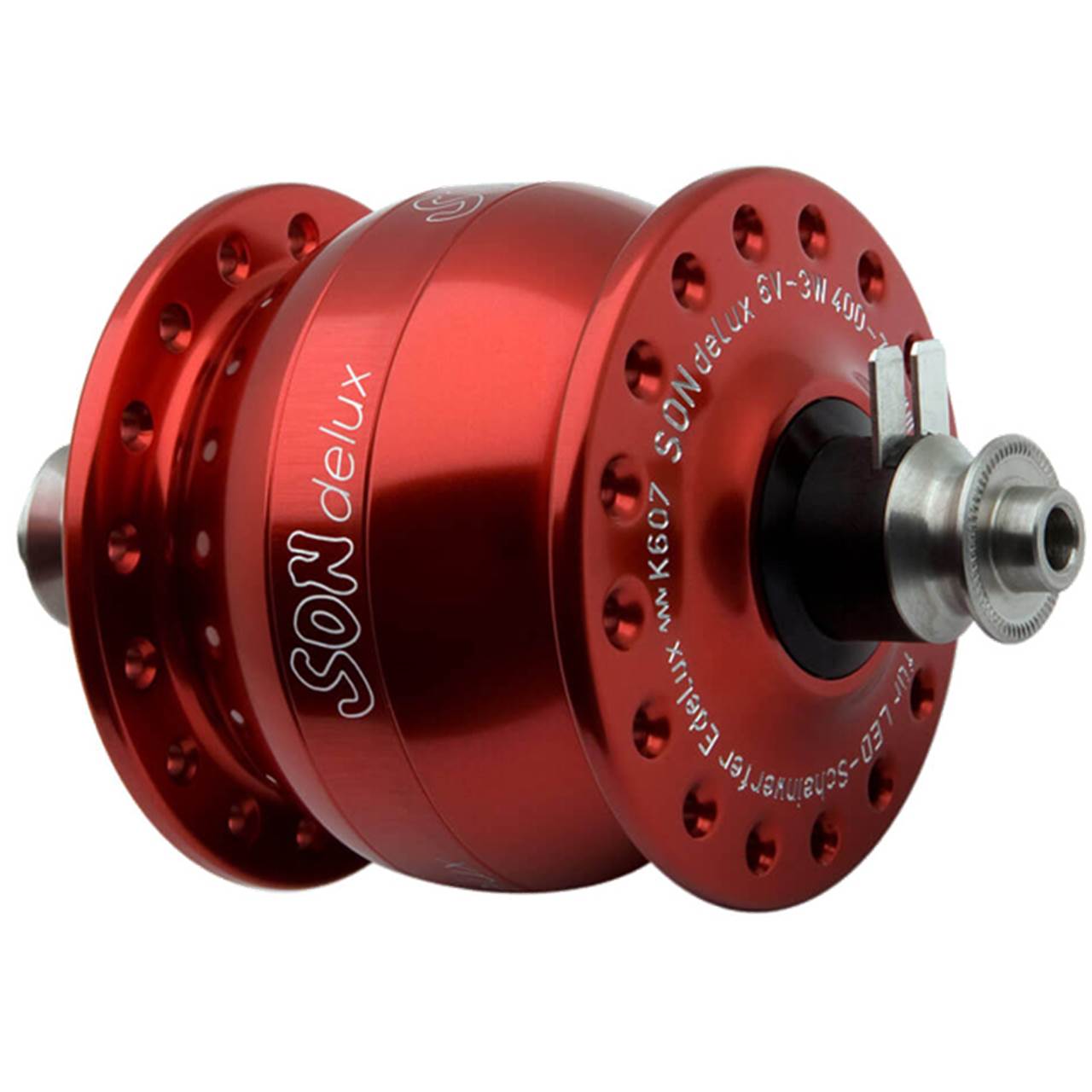 Son delux Nabendynamo Felgenbremse 5x100 rot eloxiert
