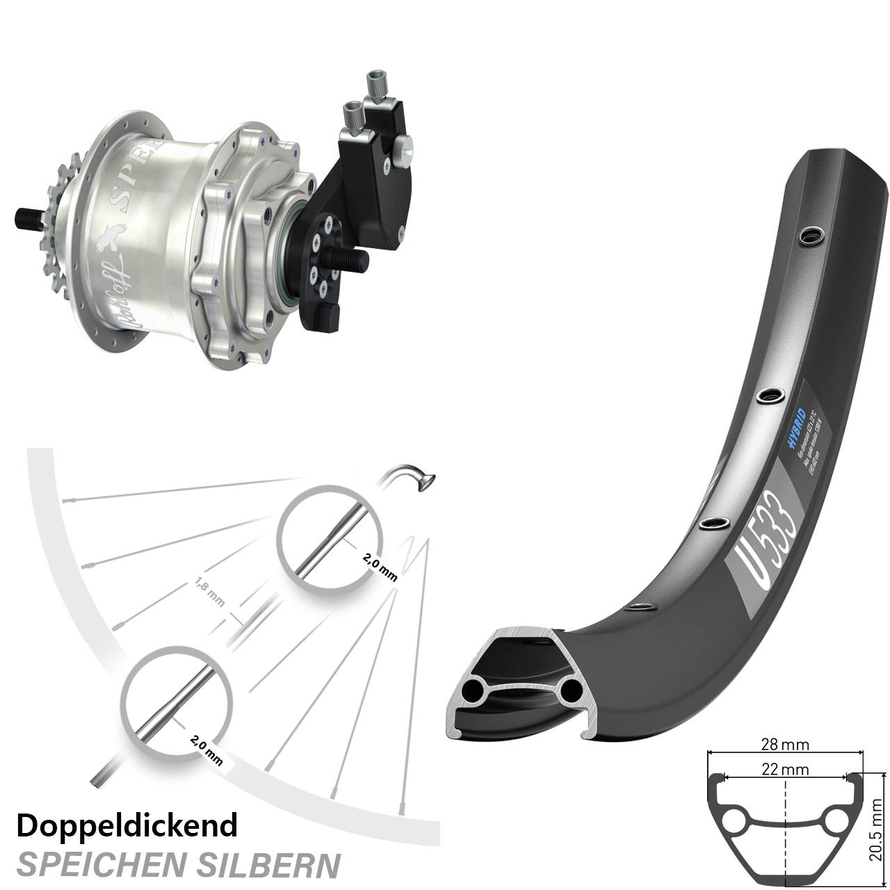 DT Swiss U533 Rohloff Speedhub TS DB OEM Tandem 27,5 Zoll Disc Hinterrrad