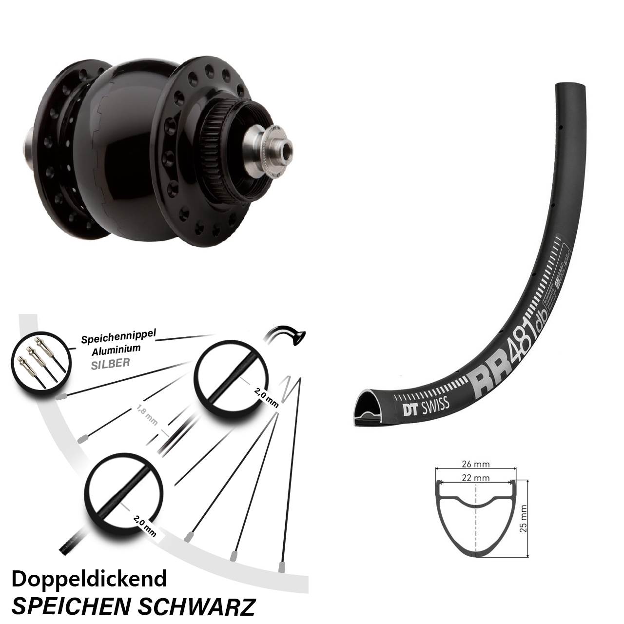 28 Zoll DT Swiss RR 481 SON delux Centerlock Vorderrad mit Nabendynamo QR