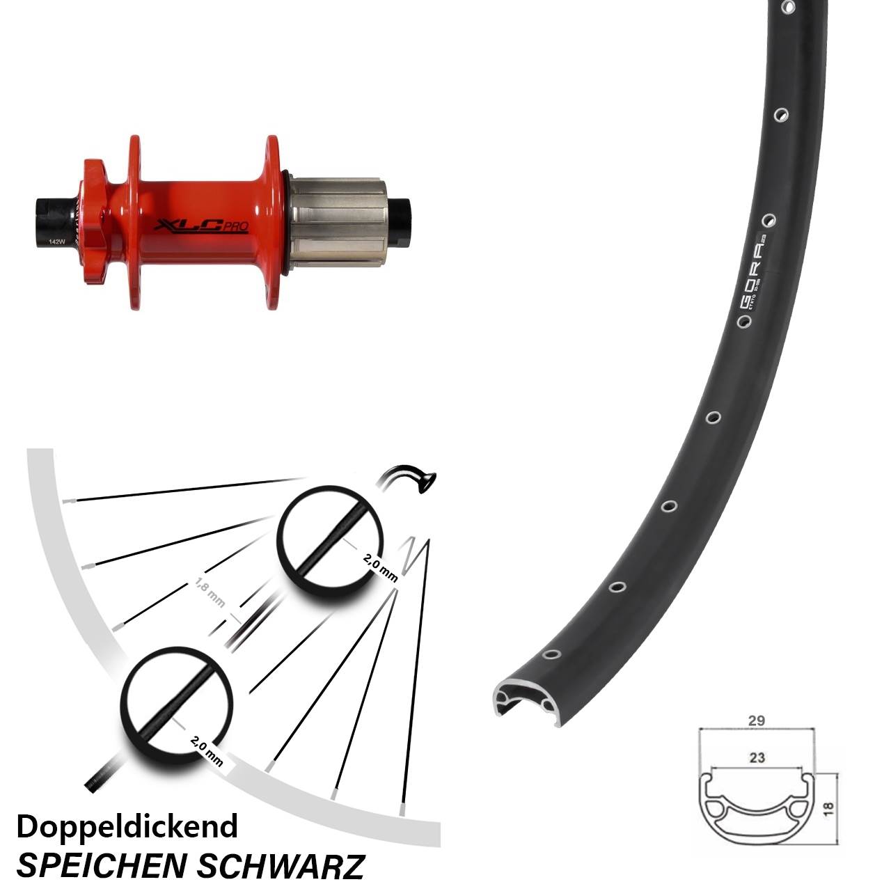 Disc Hinterrad 12x142 28 Zoll Gora 23 XLC rot 8-11 fach HG