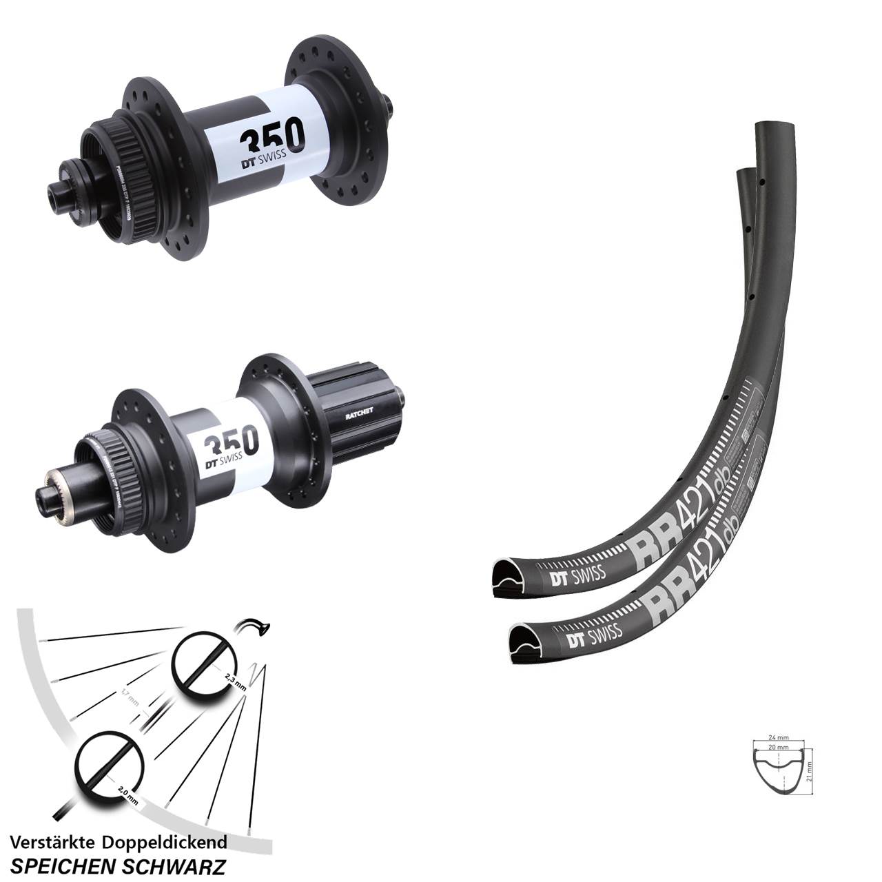 28 Zoll DT Swiss RR421-350 Road Disc Laufrad-Satz QR 11-12 fach HG