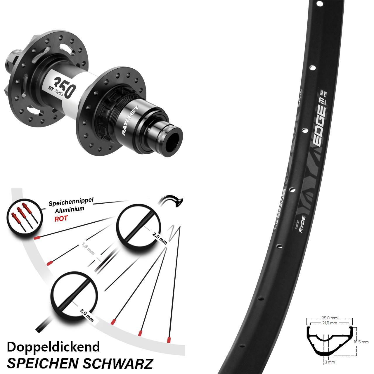 Ryde Edge M22 DT Swiss 350 29 Zoll Disc Hinterrad 12x148 XD