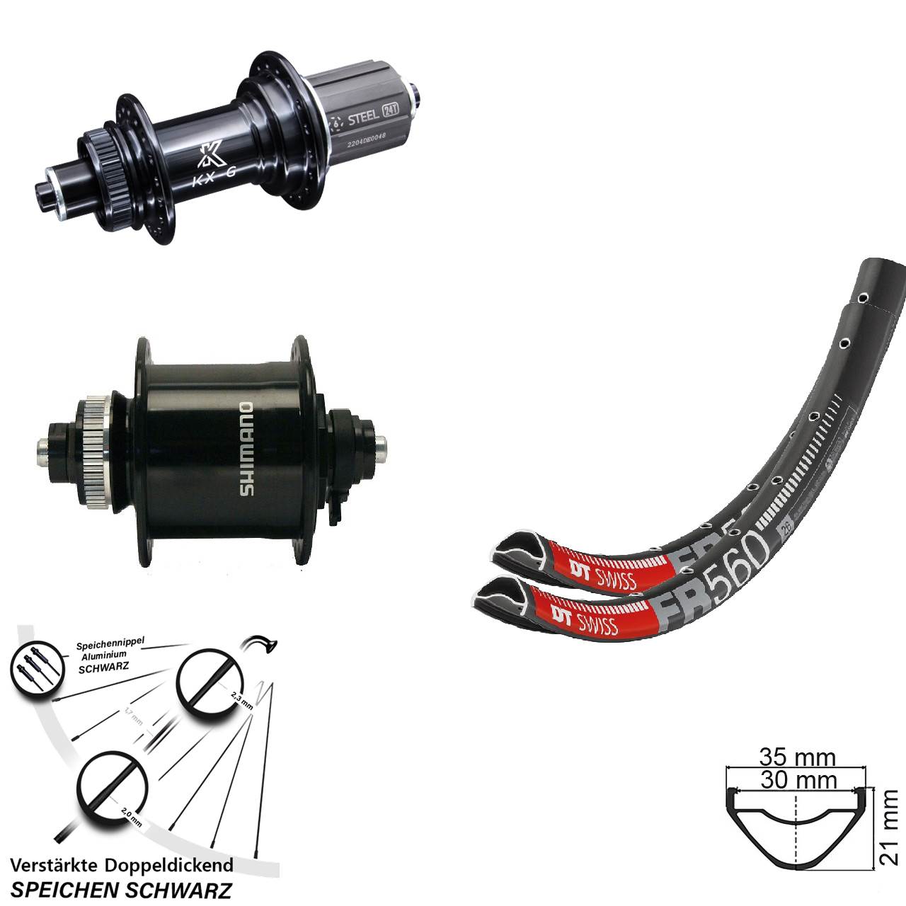 26 Zoll DT Swiss FR560 KX-GS Heavy Duty Shimano DH-UR700 Laufradsatz Disc QR 8-12 fach HG