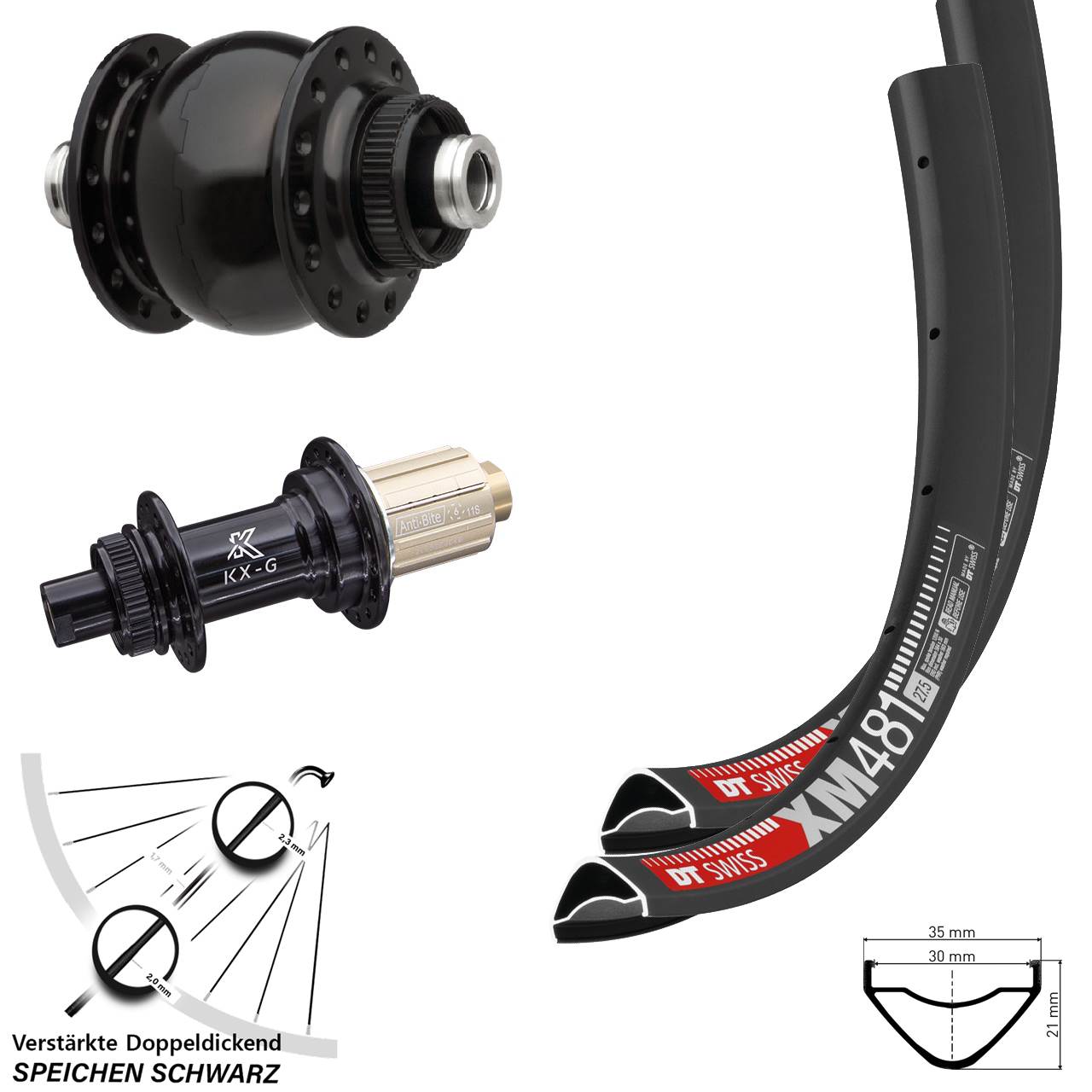 Laufradsatz Centerlock 27,5 Zoll DT Swiss XM481 KX-G SON delux 8-12 fach HG 12x100/142