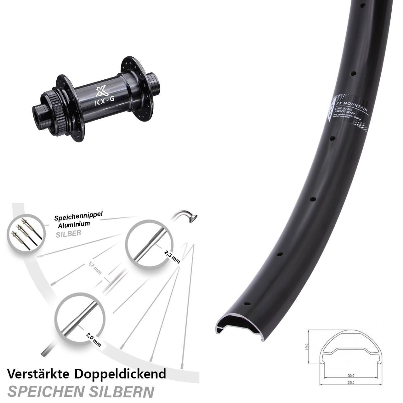 Vorderrad KX Mountain 30-622 ETRTO Disc Centerlock 12x100 mm