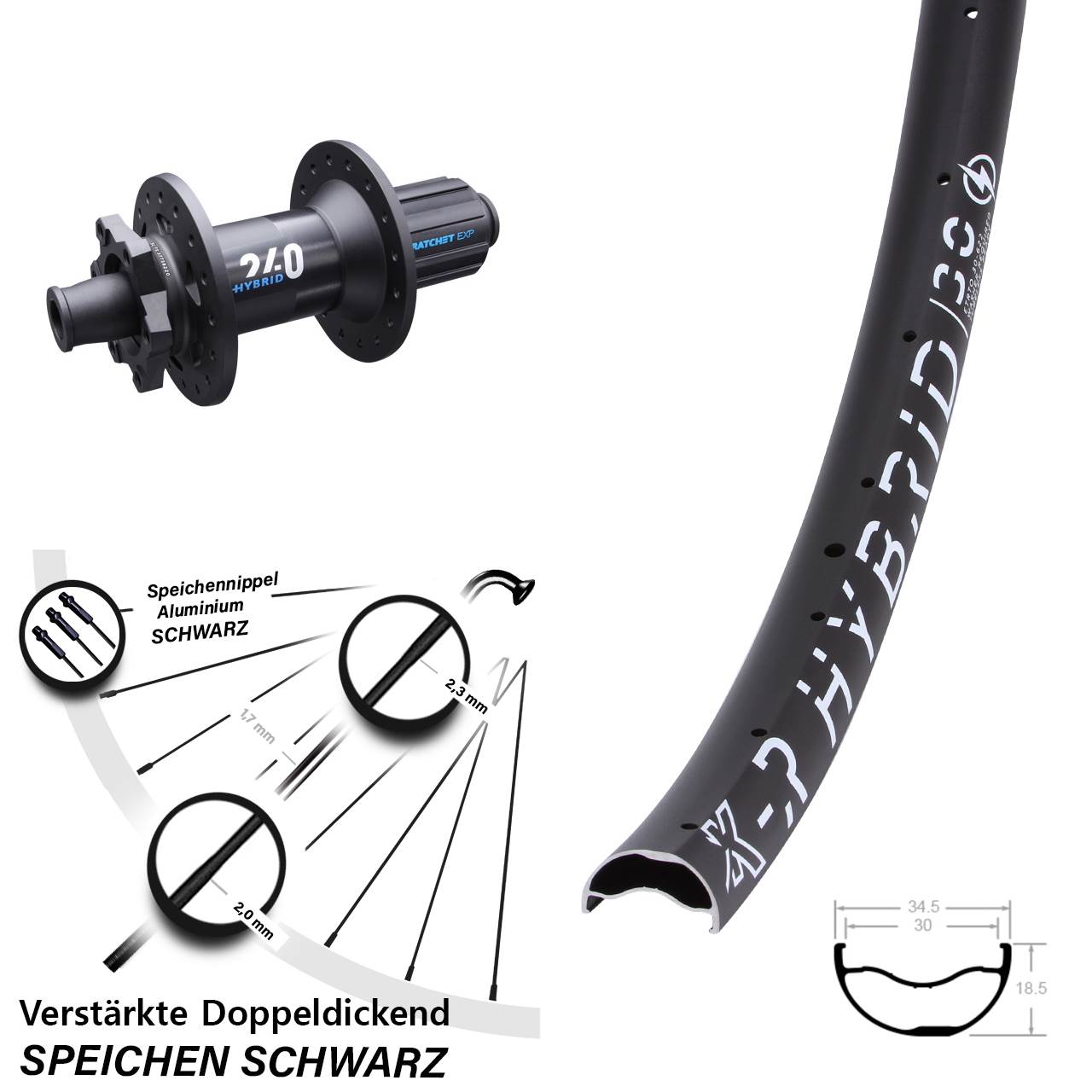 leichtes E-Bike Hinterrad KX-R Hybrid 30 DT Swiss 240 Boost 29 Zoll 11-fach