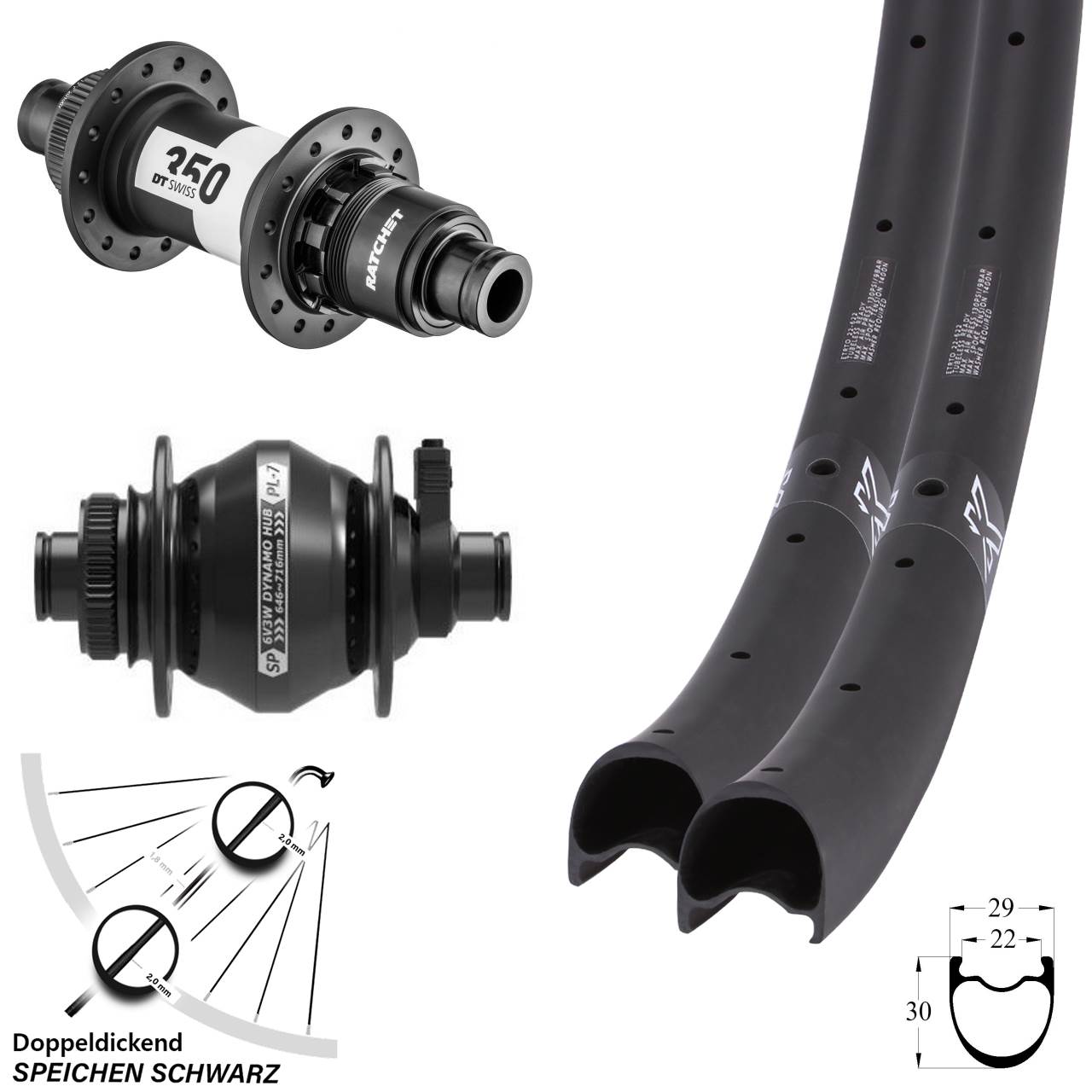 KX-RC Carbon DT Swiss 350 SP PL-7 29 Zoll Disc Laufradsatz 12x100/142 SRAM XDR