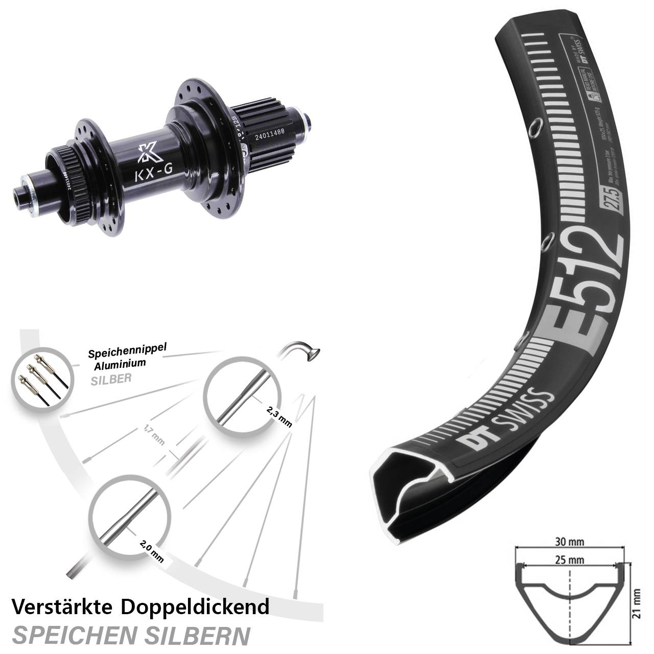 DT Swiss E512 KX-G 29 Zoll Centerlock Hinterrad für Schnellspanner Shimano Micro Spline