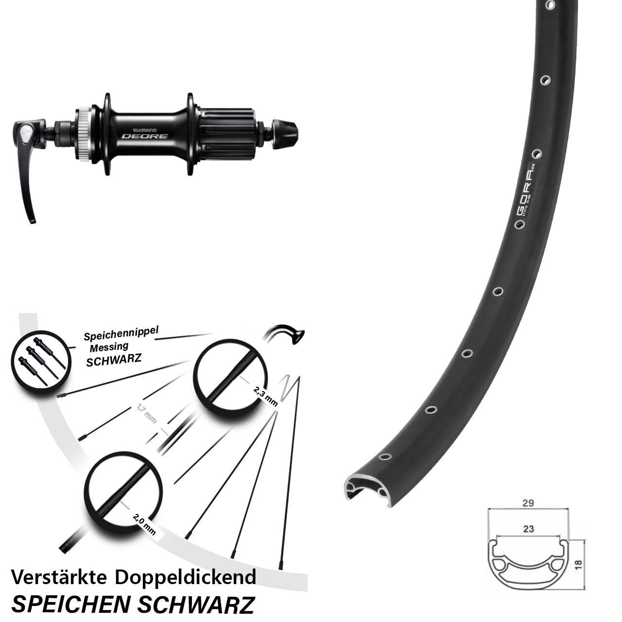 26 Zoll Gora 23 Shimano Deore FH-M6000 Centerlock Hinterrad für Schnellspanner 8-11 fach