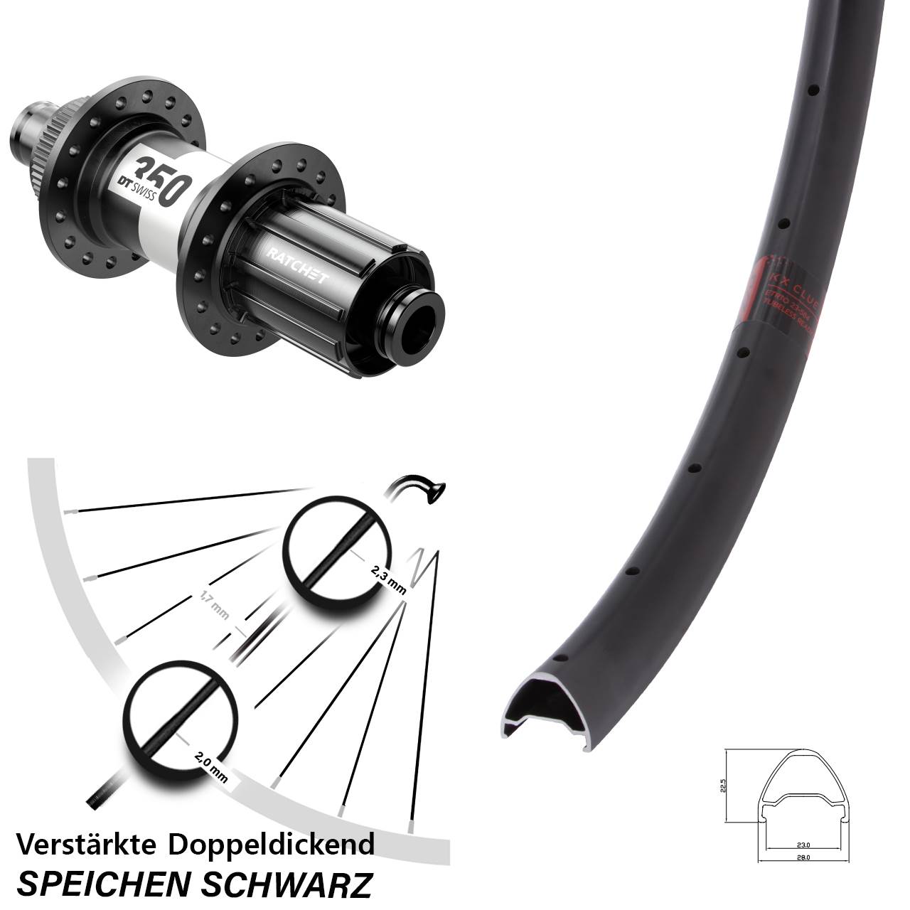 Centerlock Hinterrad 12x142 26 Zoll KX Clue DT Swiss 350 8-11 fach HG