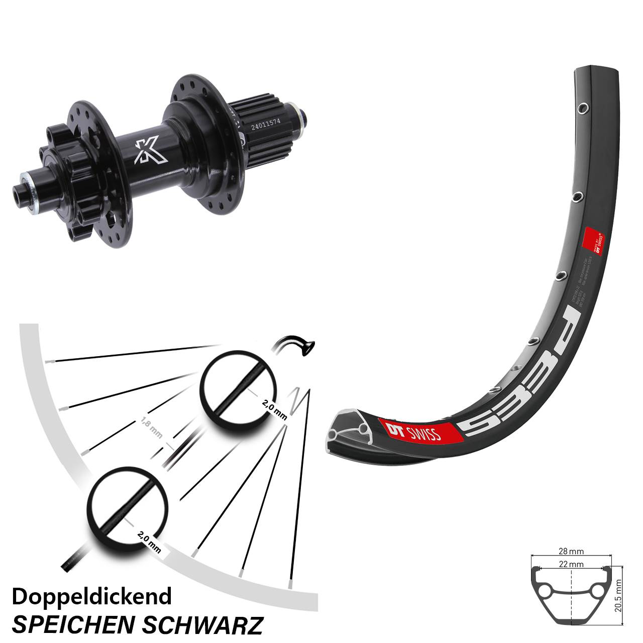 27,5 Zoll DT Swiss 533d KX-M Disc Laufrad QR Micro Spline