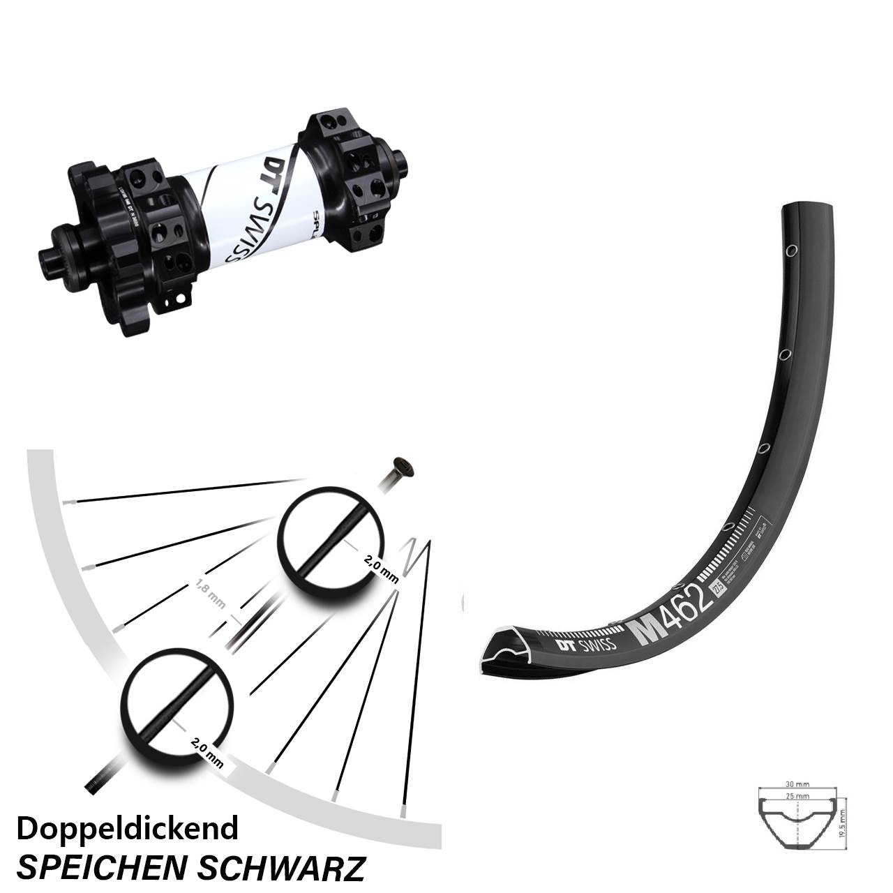 Vorderrad 29 Zoll DT Swiss M 462 Disc Nabe Straightpull X1900 6-Loch 5x100 mm
