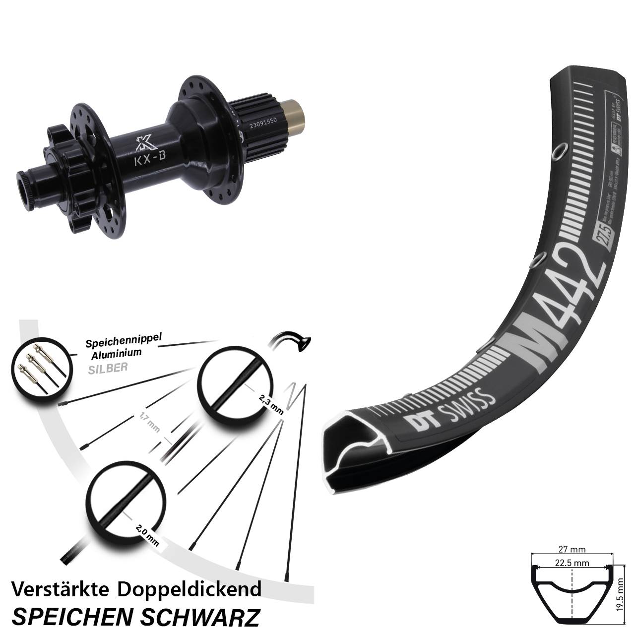 DT Swiss M 442 KX-B 29 Zoll 6-Loch Hinterrad 12x148 Shimano Micro Spline