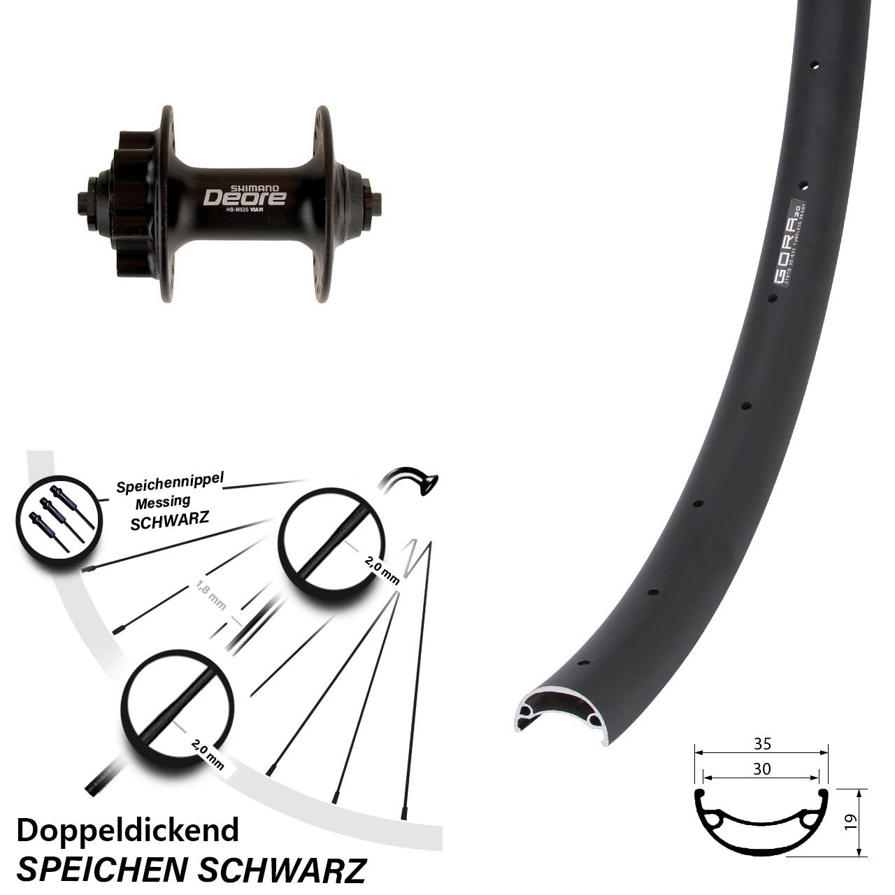 Vorderrad 6-Loch QR 29 Zoll Gora 30 Shimano Deore