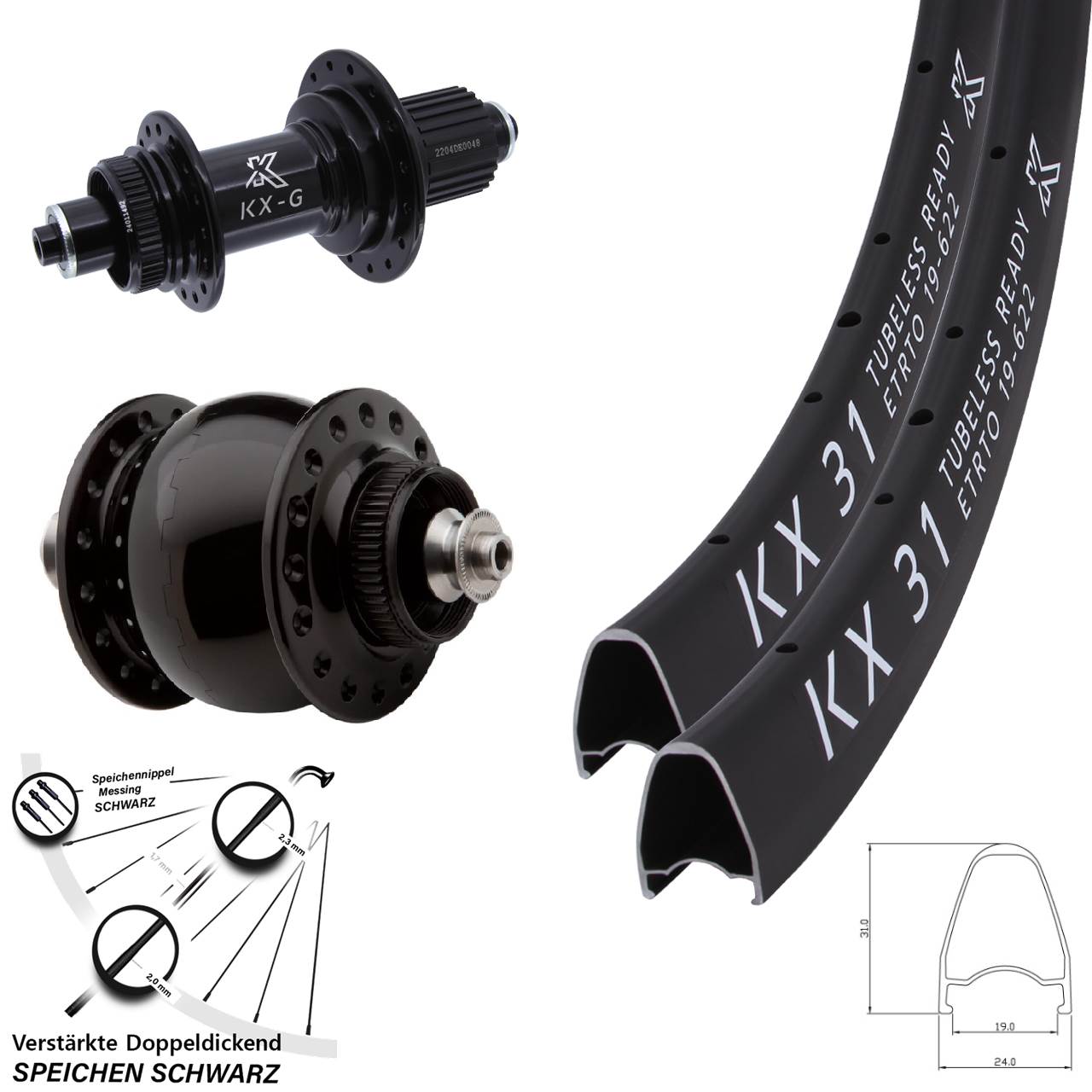 Laufradsatz Centerlock 28 Zoll KX-GS 31 verstärkt SONdelux Micro Spline QR