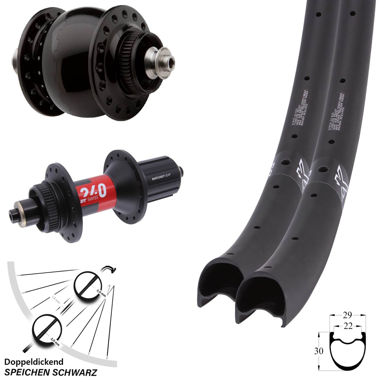 29 Zoll KX-RC Gravel Carbon DT Swiss 240 SON 28 Disc Laufradsatz QR 11-12 fach HG