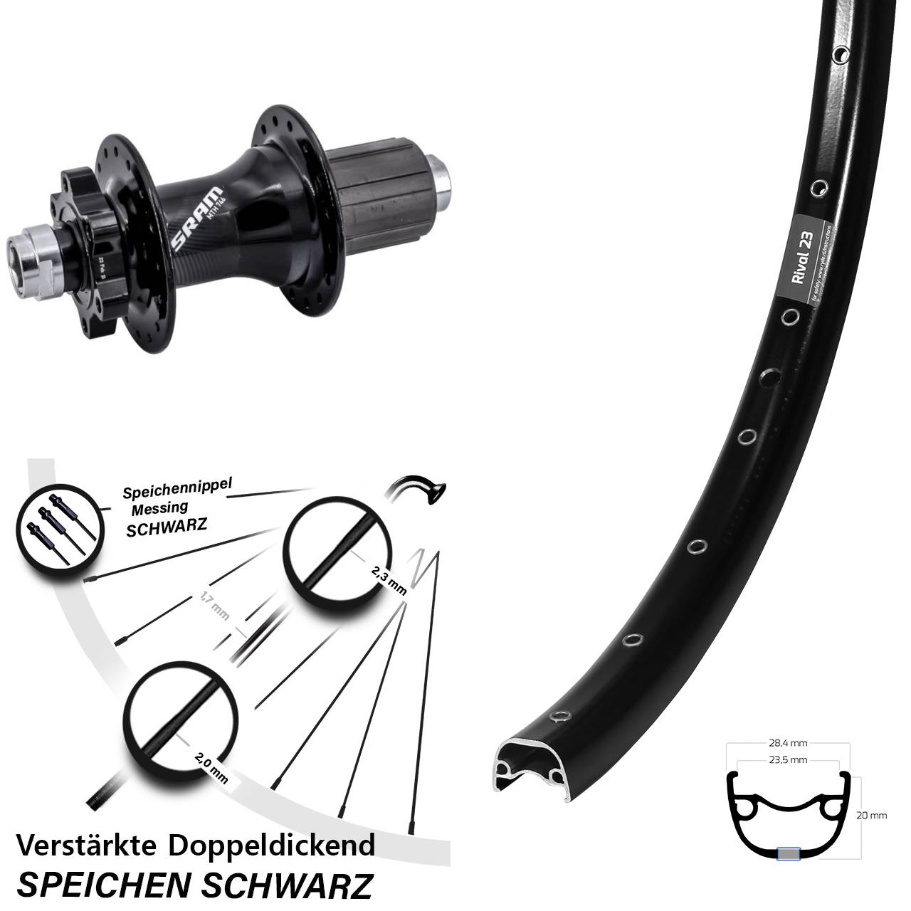 6-Loch Hinterrad 27,5 Zoll Ryde Rival 23 Sram 746 8-11 fach 12x148